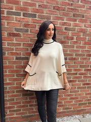 Antique Cream Luxury Trim Detail Pocket Knit Anna