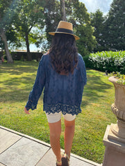 Navy Textured Lace Hem Shirt Dina