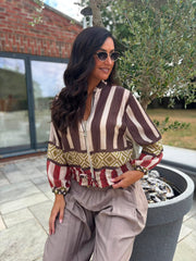 Chocolate Tribal Stripe Bomber Jacket