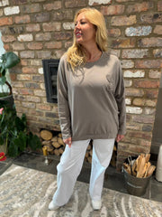 Mocha Crochet Floral Sweat Top Theresa