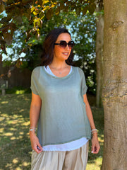 Khaki Layered Net Top Elise