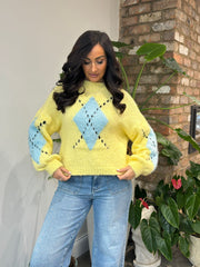 Butter Yellow Argyle Knit Jumper Heidi