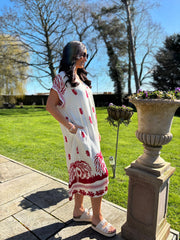 Red Coastal Border Dress Lilia
