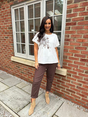 Chocolate Single Embroidered Floral Tee Jill