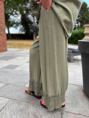 Khaki Sequin Trim Trousers Astrid