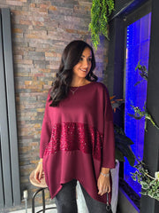 Wine Sequin Panel Sweat Top Mandy