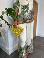 Cream Tropical Wide Leg Trousers Willow