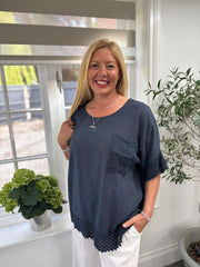 Navy Multi Hole Detail Top Terri