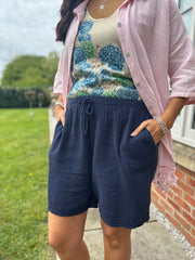 Navy Bubble Cotton Shorts