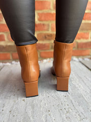 Tan Chain Front Block Heel Boots