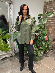 Khaki Diamante Flower Shirt Kristie