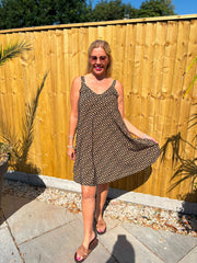 Camel Geometric Sleeveless Dress Cleo
