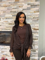 Chocolate Lace Tie Front Shrug Rachel
