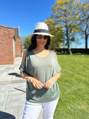 Khaki Cold Shoulder Top Orla