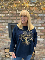 Navy Tree of Life Ribbed Sweatshirt Brooke