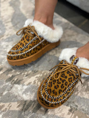 Natural Leopard Faux Fur Talia Mules