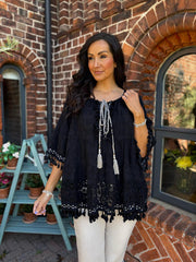 Black Luxury Tassel Lace Tunic Opal