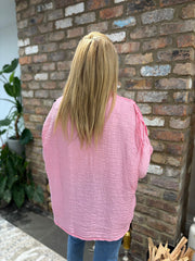 Pink Fringed Button Sleeve Shirt Tanya