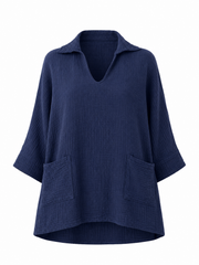 Navy Bubble Cotton Pocket Blouse Carol
