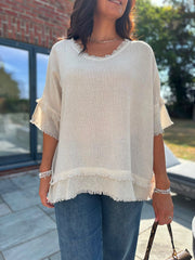 Stone Frayed Detail V Neck Top River