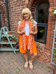 Orange Gold Detail Carnation Scarf