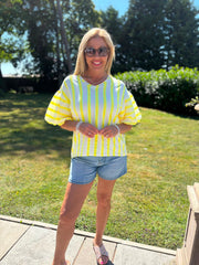 Neon Yellow Puff Sleeve Striped Top Erin