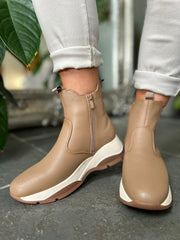 Tan Chunky Wedge Boots