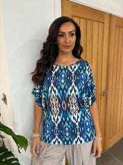 Navy Cold Shoulder Patterned Top Suzie