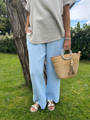 Blue Bubble Cotton Trousers