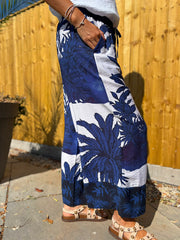 Navy Coastal Palm Trousers Naomi