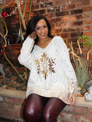 Winter White Gold Festive Snowflake Knit Ava