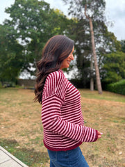 Wine Striped Zip Knit April