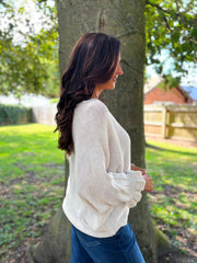 Stone Applique Ruffle Sleeve Knit Crystal