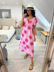 Pink Bubble Cotton Sunburst Dress Florence