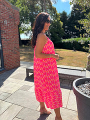Neon Pink Retro Print Bubble Cotton Dress Athena