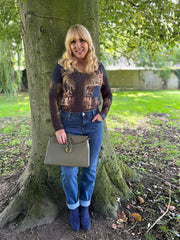 Navy Scenic Printed Top River