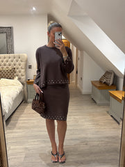 Mocha Stud Detail Two Piece Skirt Set Wilma