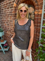 Chocolate Sequin Vest Top Rebecca