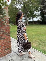 Mocha Multi Print Longline Dress Briella