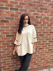 Antique Cream Luxury Trim Detail Pocket Knit Anna