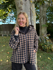 Camel Dogtooth Hooded Jacket Sadie