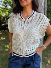 Stone Crochet Net Sleeveless Jacket Sharon
