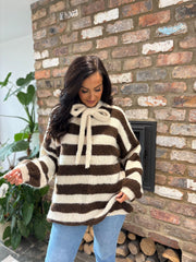 Chocolate Striped Bow Knit Riley