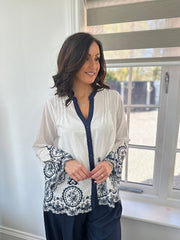 Navy Floral Embroidered Blouse Skye