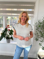 Khaki Pinstripe Button Detail Tee Kennedy