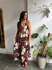 Chocolate Flower Print Dress Odette