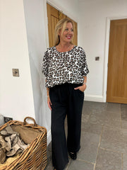 White Leopard Bubble Cotton Bubble Hem Top Rita