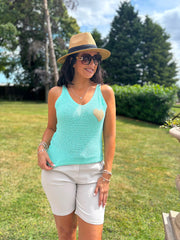 Aqua Gold Heart Knit Vest Matilda