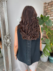 Black Sleeveless Bubble Cotton Top Jean