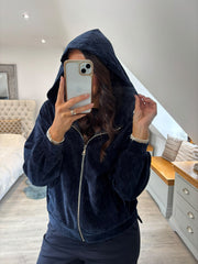 Navy Velour Zip Hoodie Jaiya